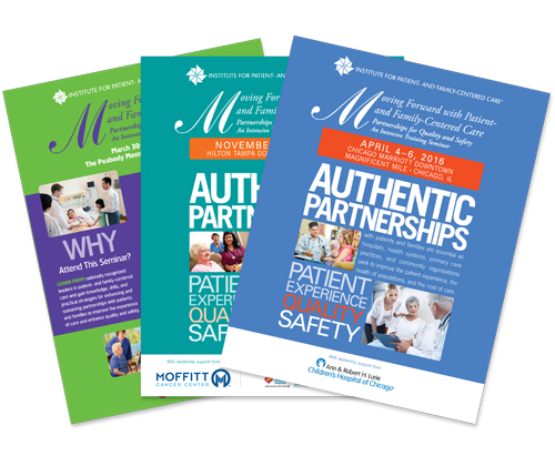 Collage of seminar brochure covers