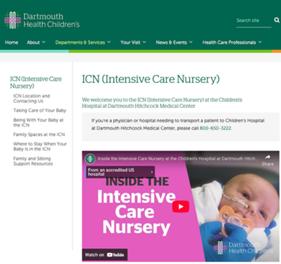 Intensive Care Nursery website